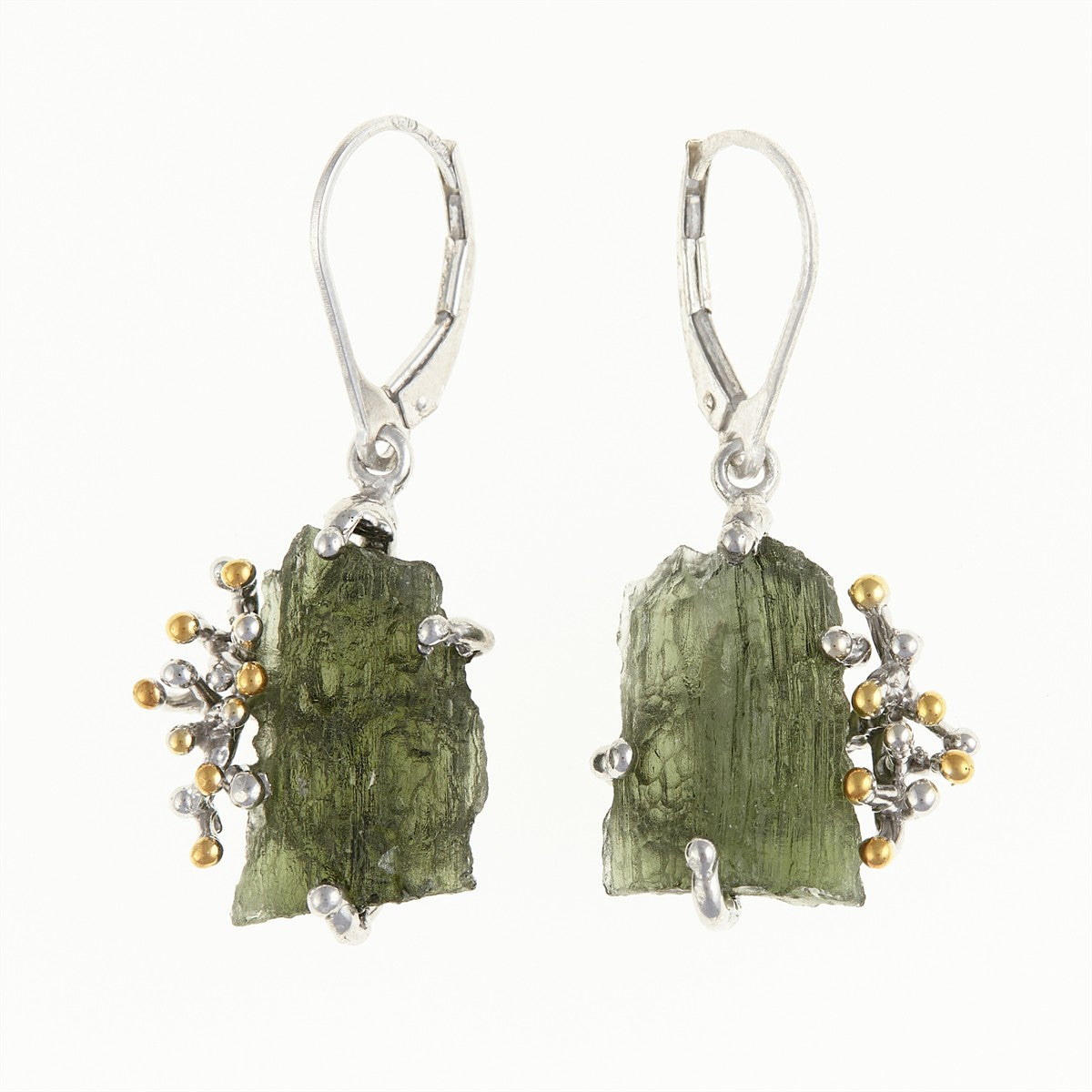 Silver earrings with natural moldavites MKOL12319