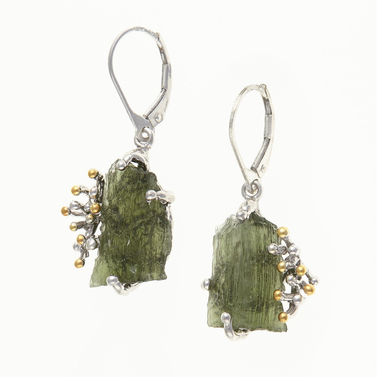 Silver earrings with natural moldavites MKOL12319