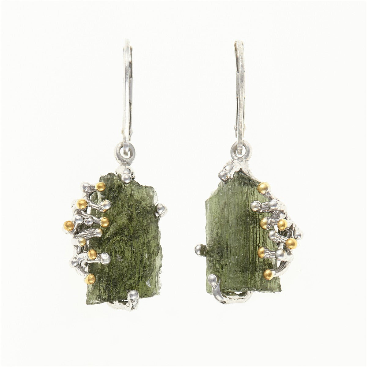 Silver earrings with natural moldavites MKOL12319
