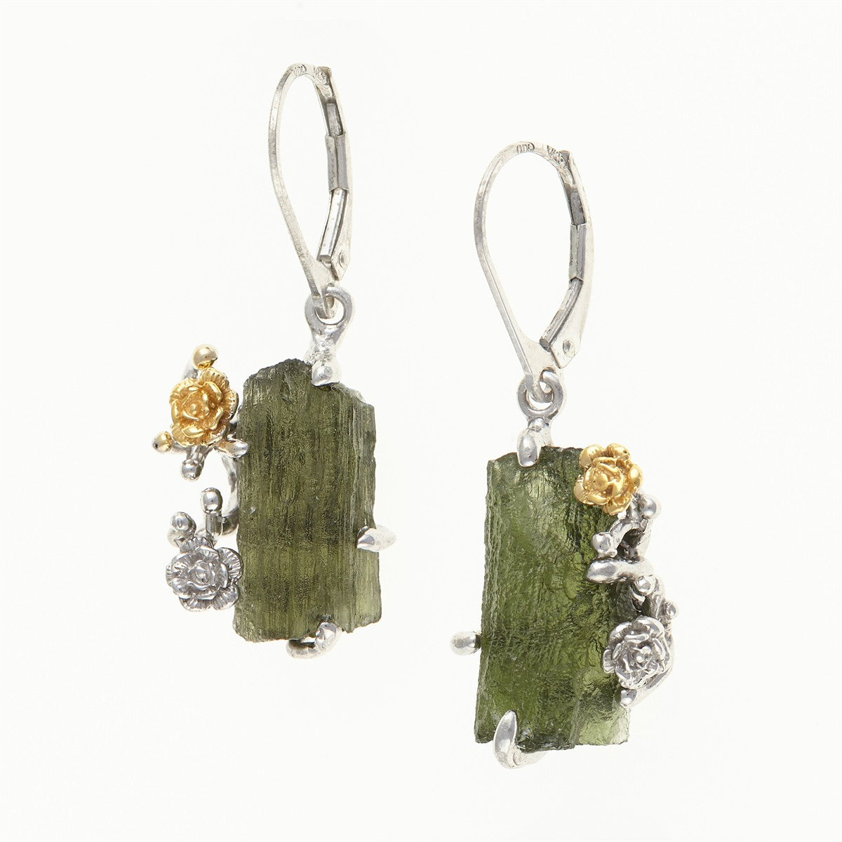 Silver earrings with natural moldavites MKOL12320