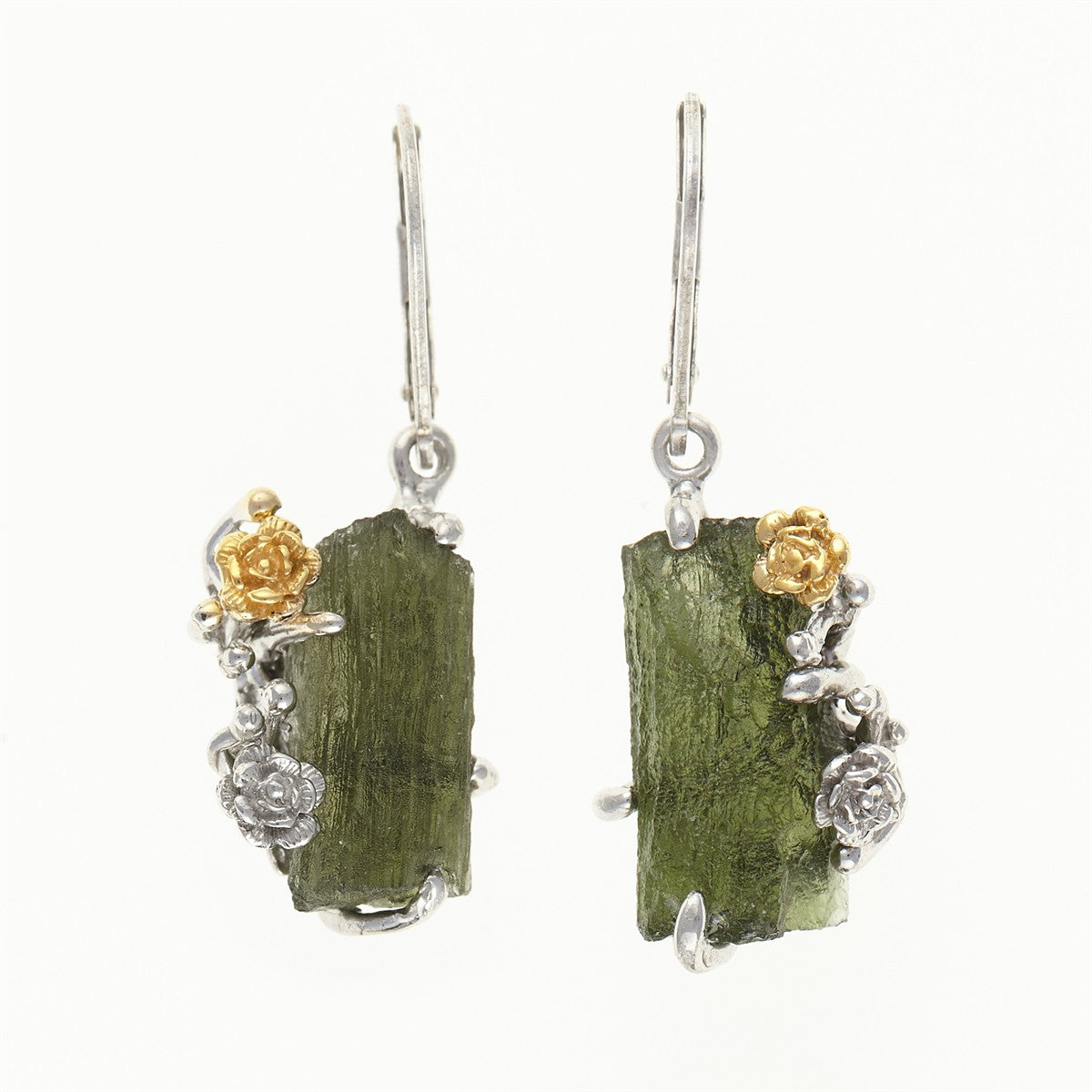 Silver earrings with natural moldavites MKOL12320