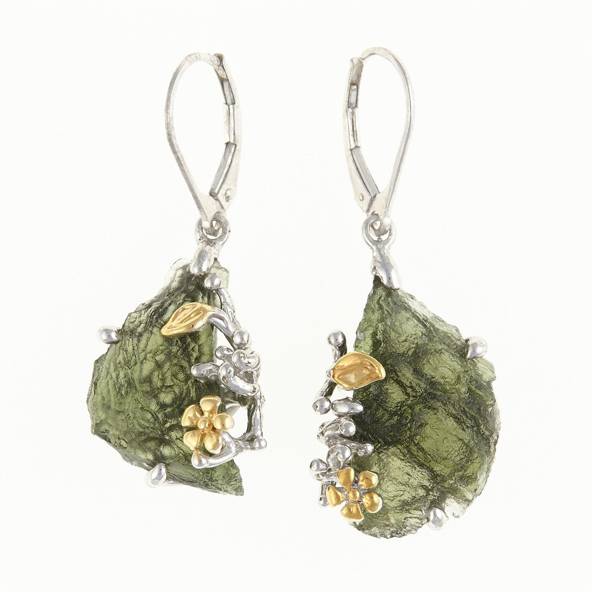 Silver earrings with natural moldavites MKOL12322