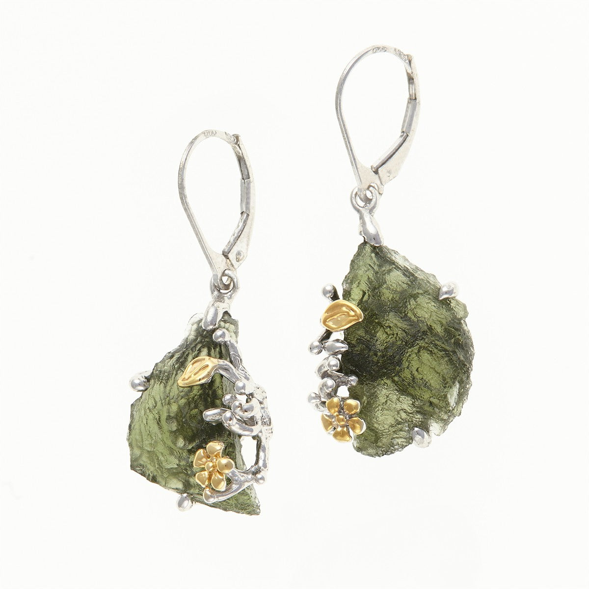Silver earrings with natural moldavites MKOL12322