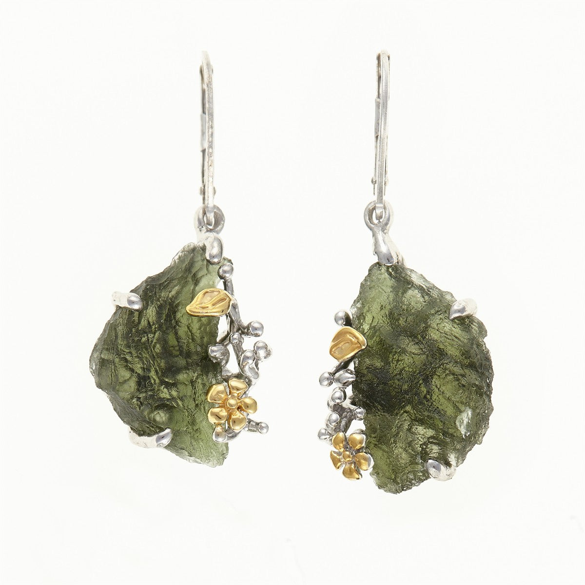 Silver earrings with natural moldavites MKOL12322
