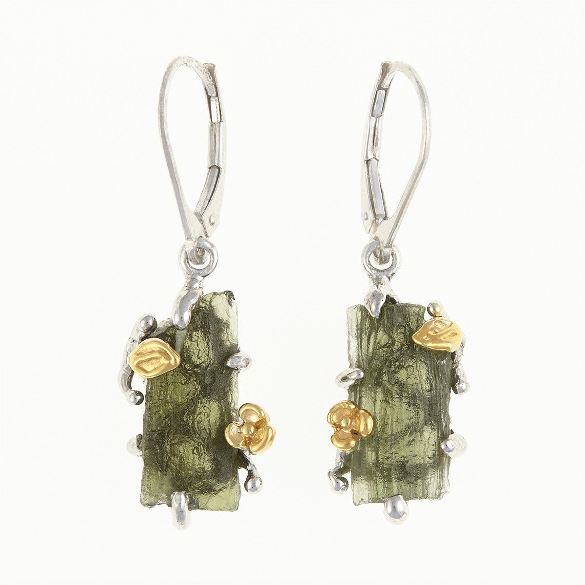 Silver earrings with natural moldavites MKOL12323