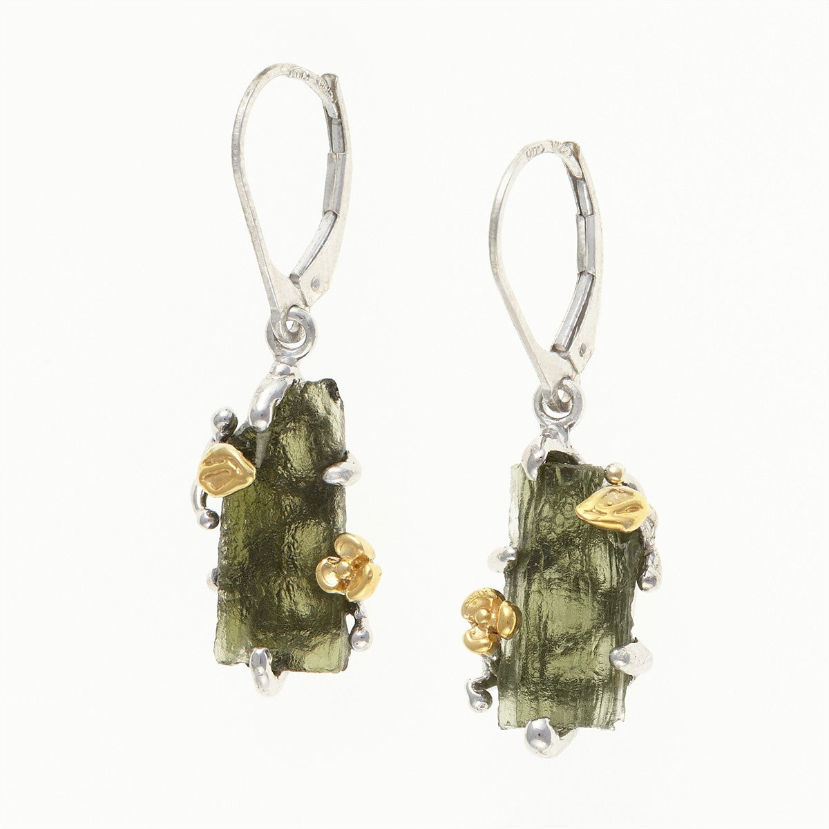 Silver earrings with natural moldavites MKOL12323