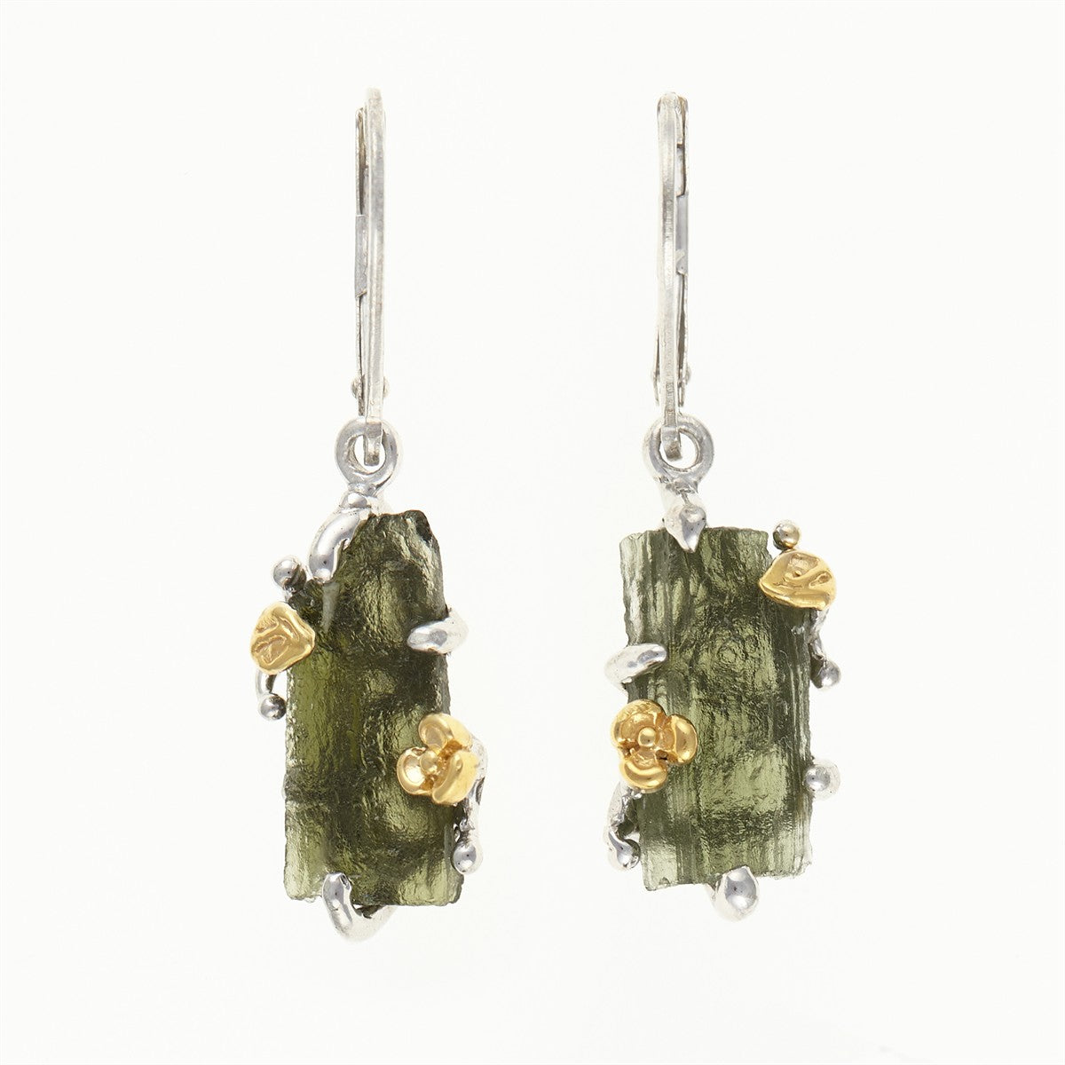 Silver earrings with natural moldavites MKOL12323