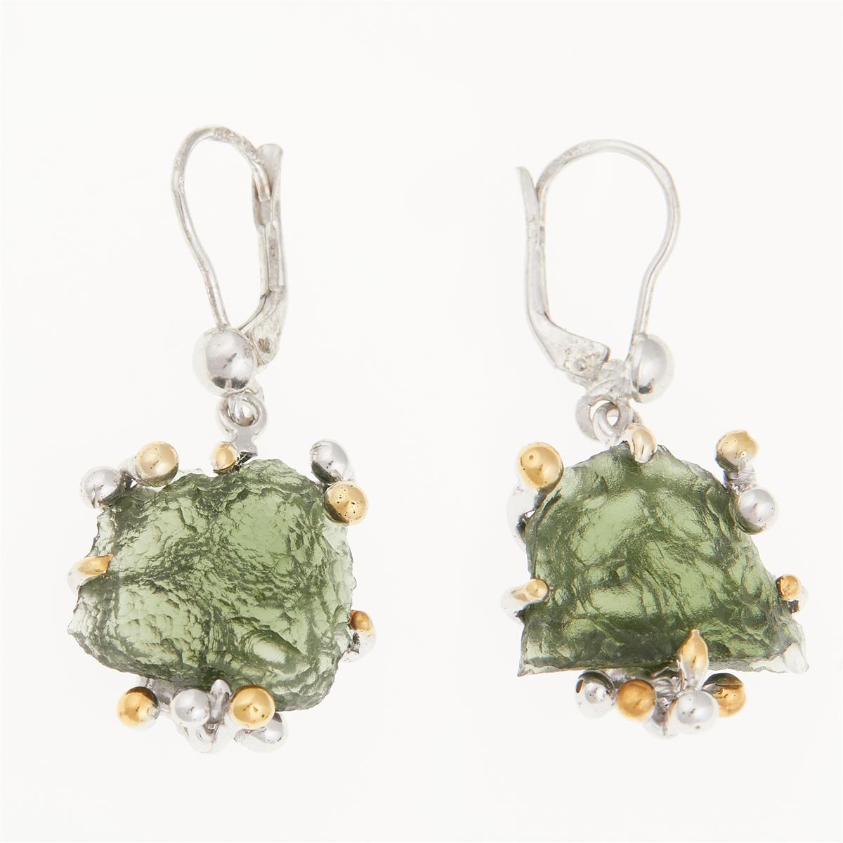 Silver earrings with natural moldavites 1440