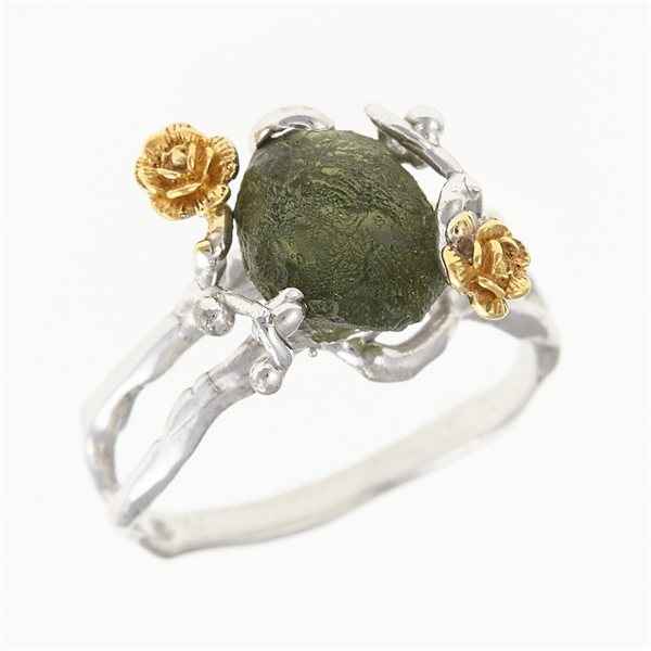 Silver ring with natural moldavite 24-003