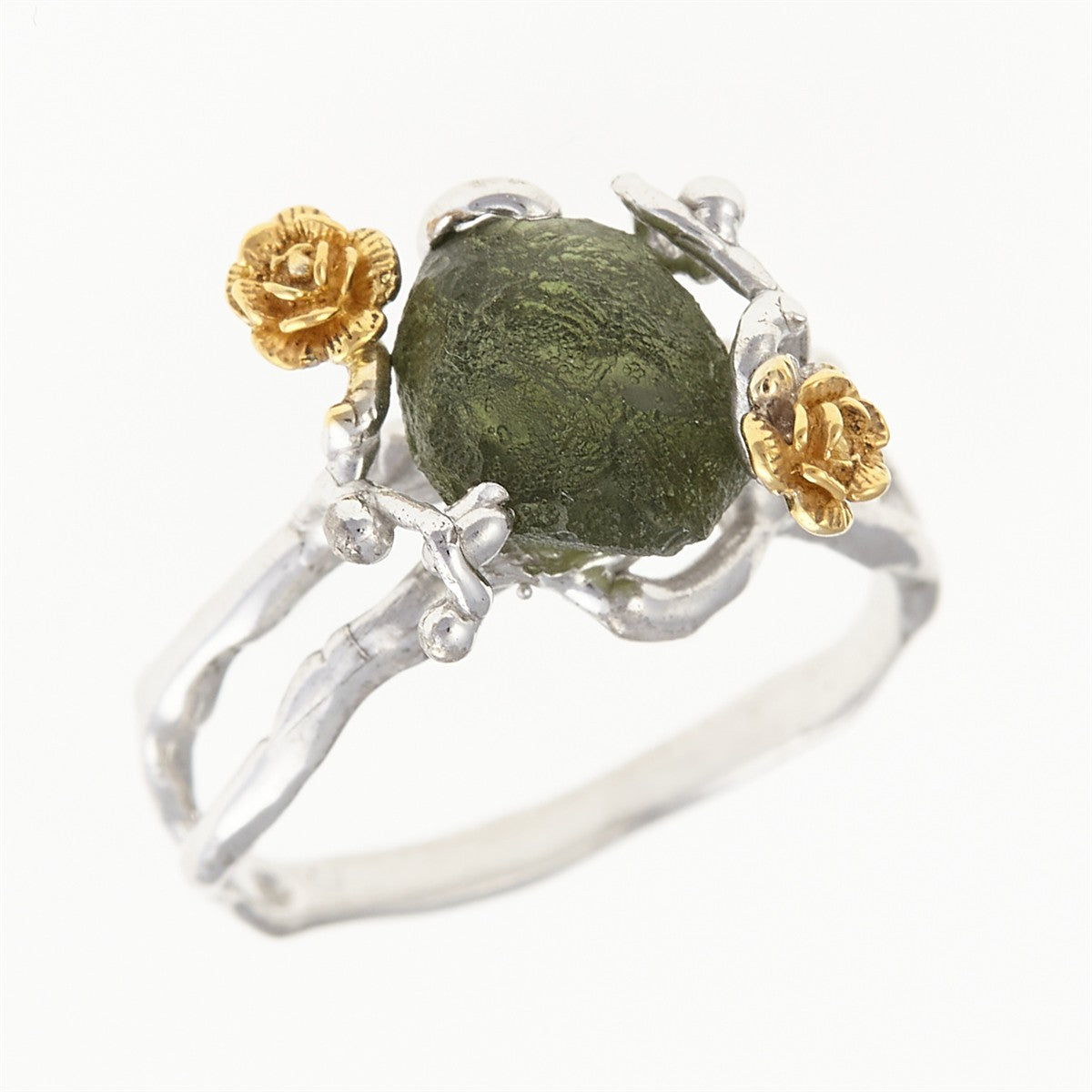 Silver ring with natural moldavite 24-003