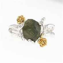 Silver ring with natural moldavite 24-003