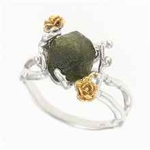 Silver ring with natural moldavite 24-003