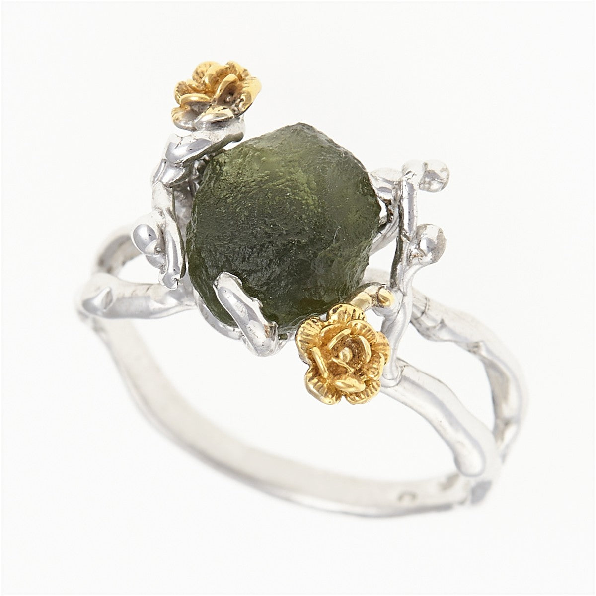 Silver ring with natural moldavite 24-003