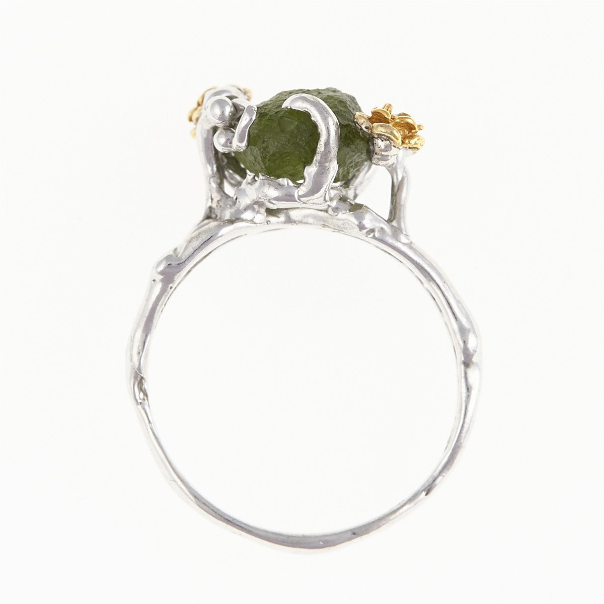 Silver ring with natural moldavite 24-003