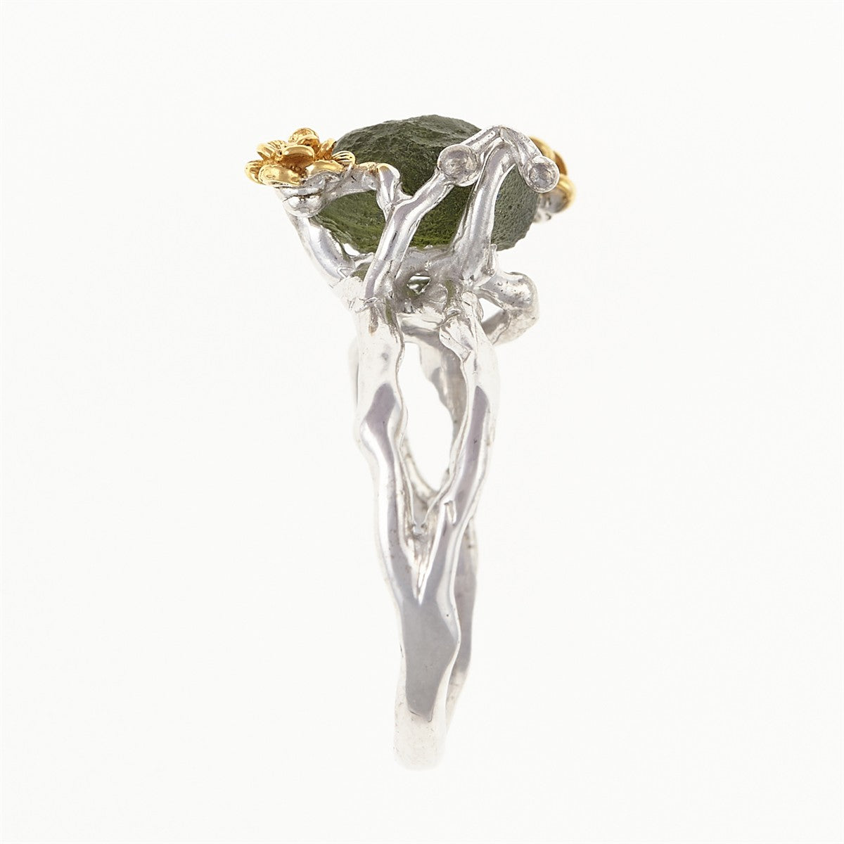 Silver ring with natural moldavite 24-003