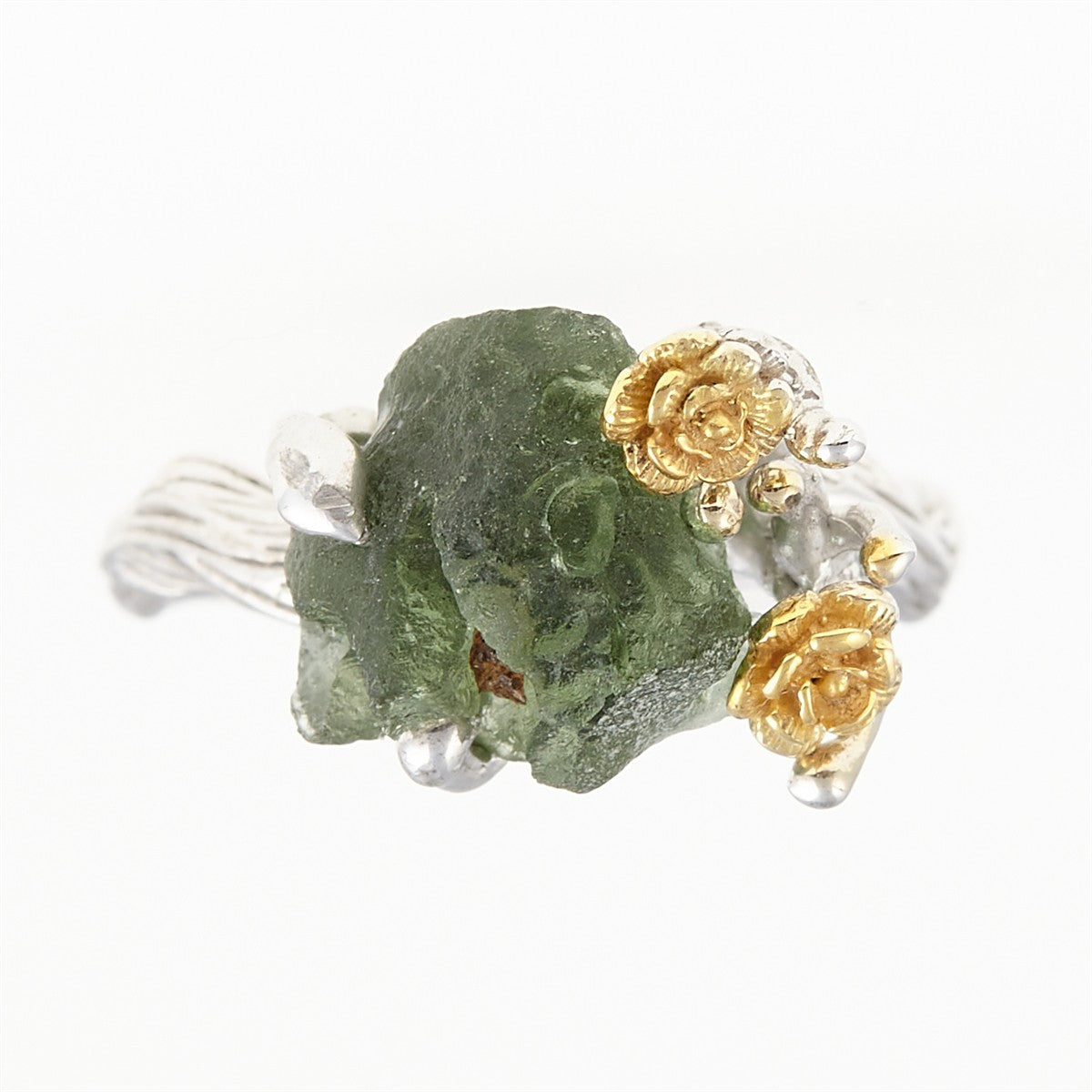 Silver ring with natural moldavite 24-005