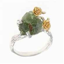 Silver ring with natural moldavite 24-005