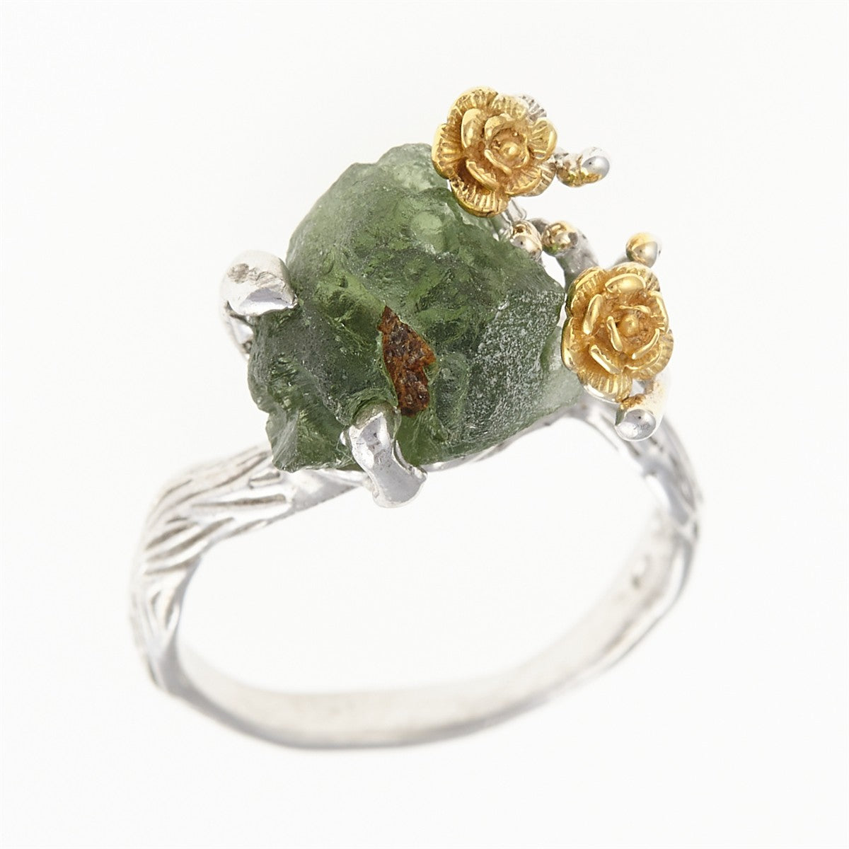 Silver ring with natural moldavite 24-005