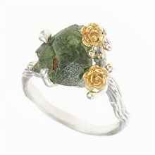 Silver ring with natural moldavite 24-005