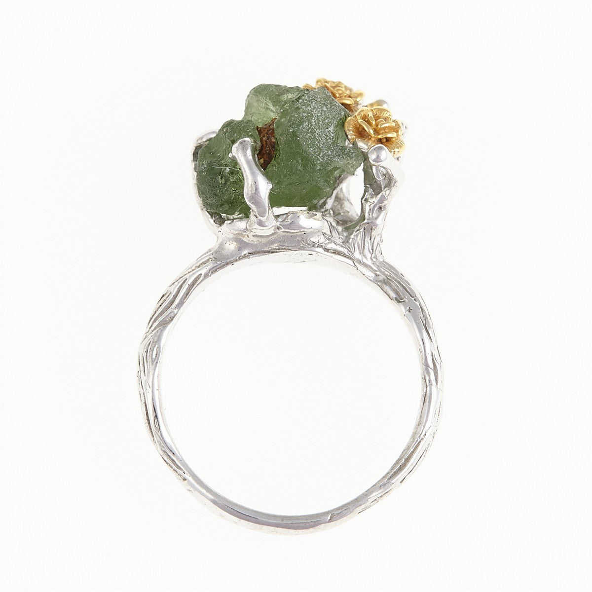 Silver ring with natural moldavite 24-005