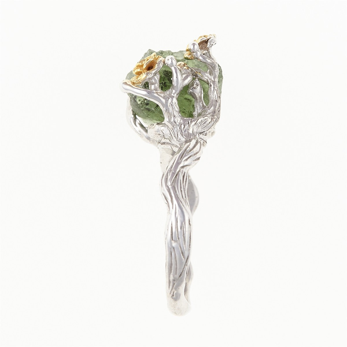 Silver ring with natural moldavite 24-005