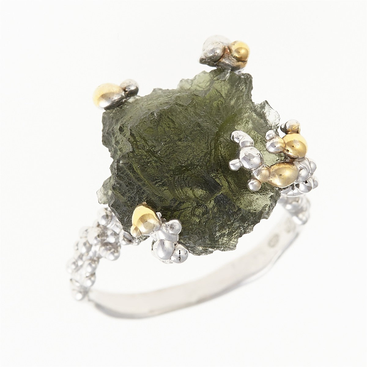 Silver ring with natural moldavite 9199