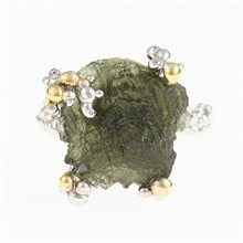 Silver ring with natural moldavite 9199