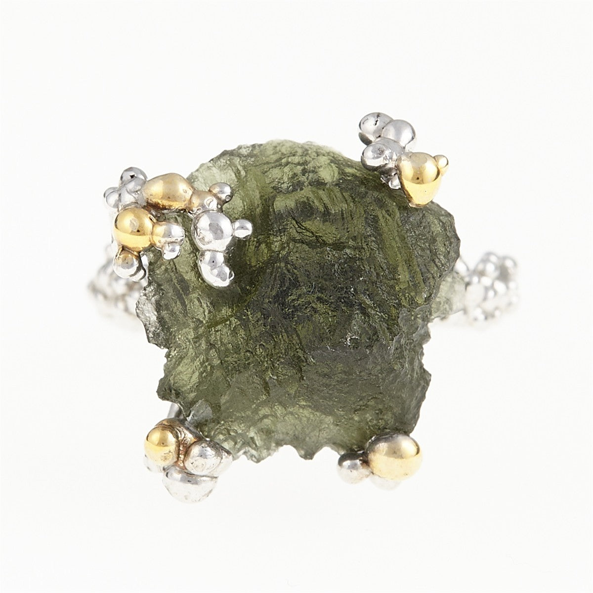Silver ring with natural moldavite 9199