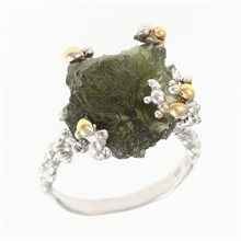 Silver ring with natural moldavite 9199