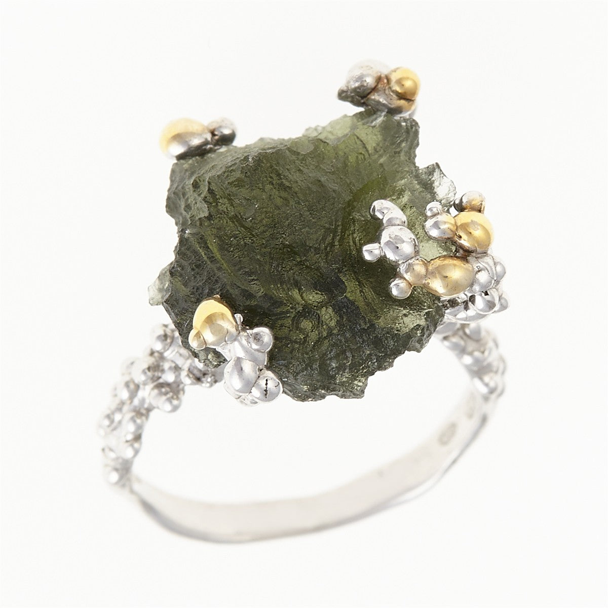 Silver ring with natural moldavite 9199