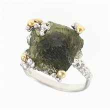Silver ring with natural moldavite 9199