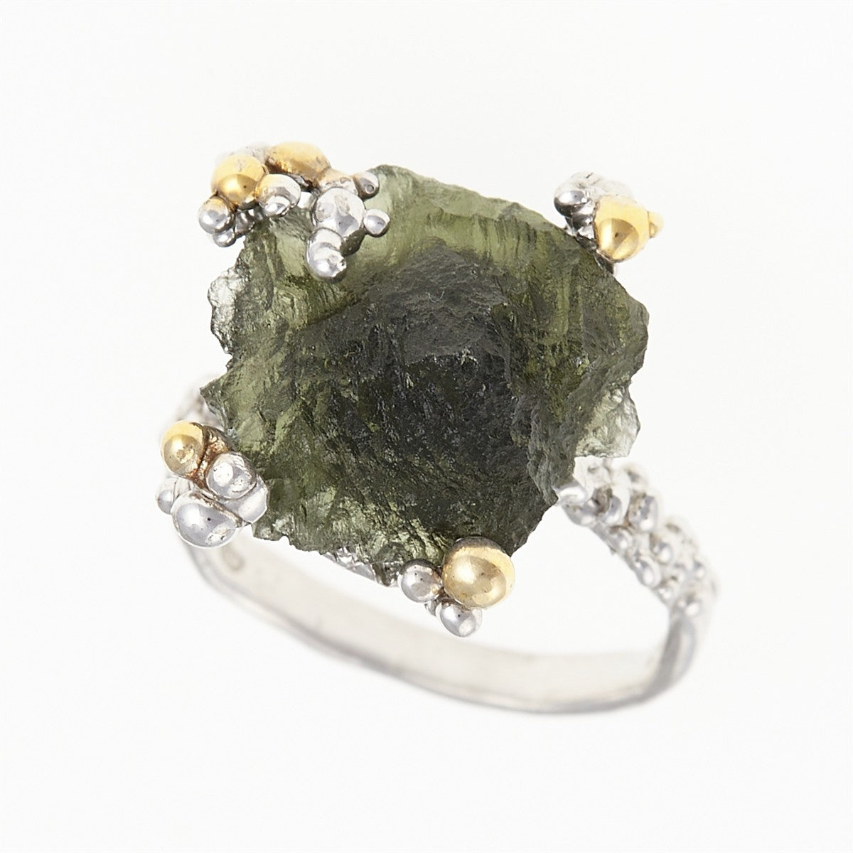 Silver ring with natural moldavite 9199