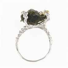 Silver ring with natural moldavite 9199