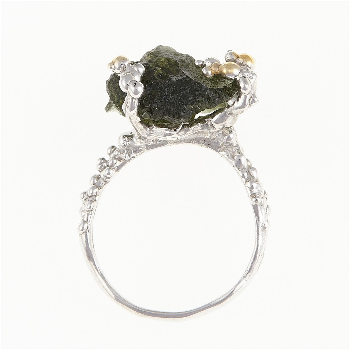 Silver ring with natural moldavite 9199