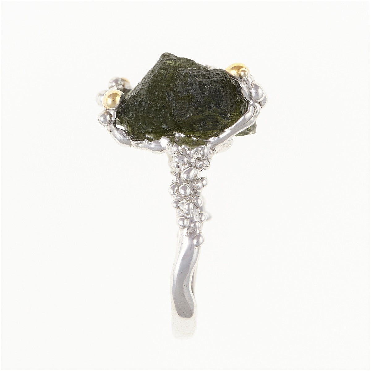 Silver ring with natural moldavite 9199