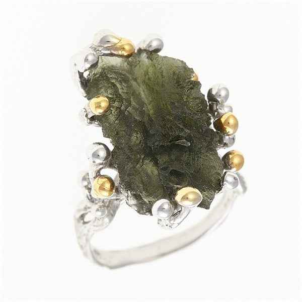 Silver ring with natural moldavite 9203
