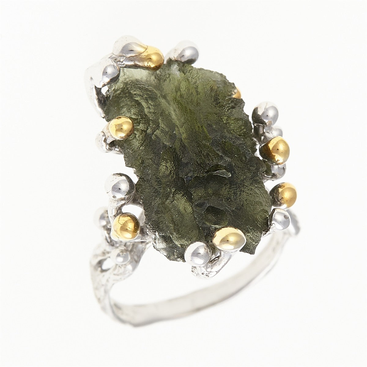 Silver ring with natural moldavite 9203