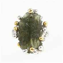 Silver ring with natural moldavite 9203