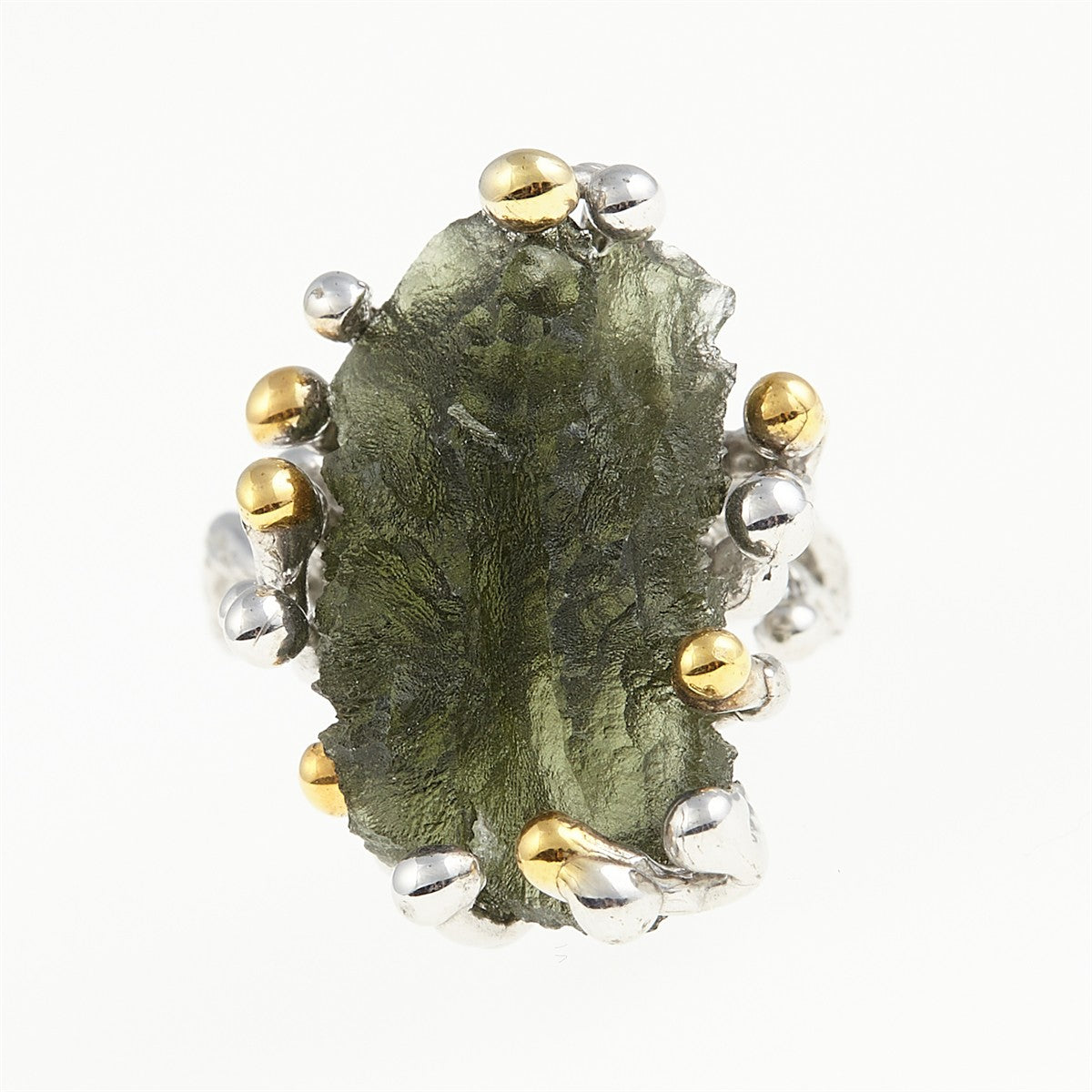 Silver ring with natural moldavite 9203
