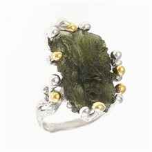 Silver ring with natural moldavite 9203