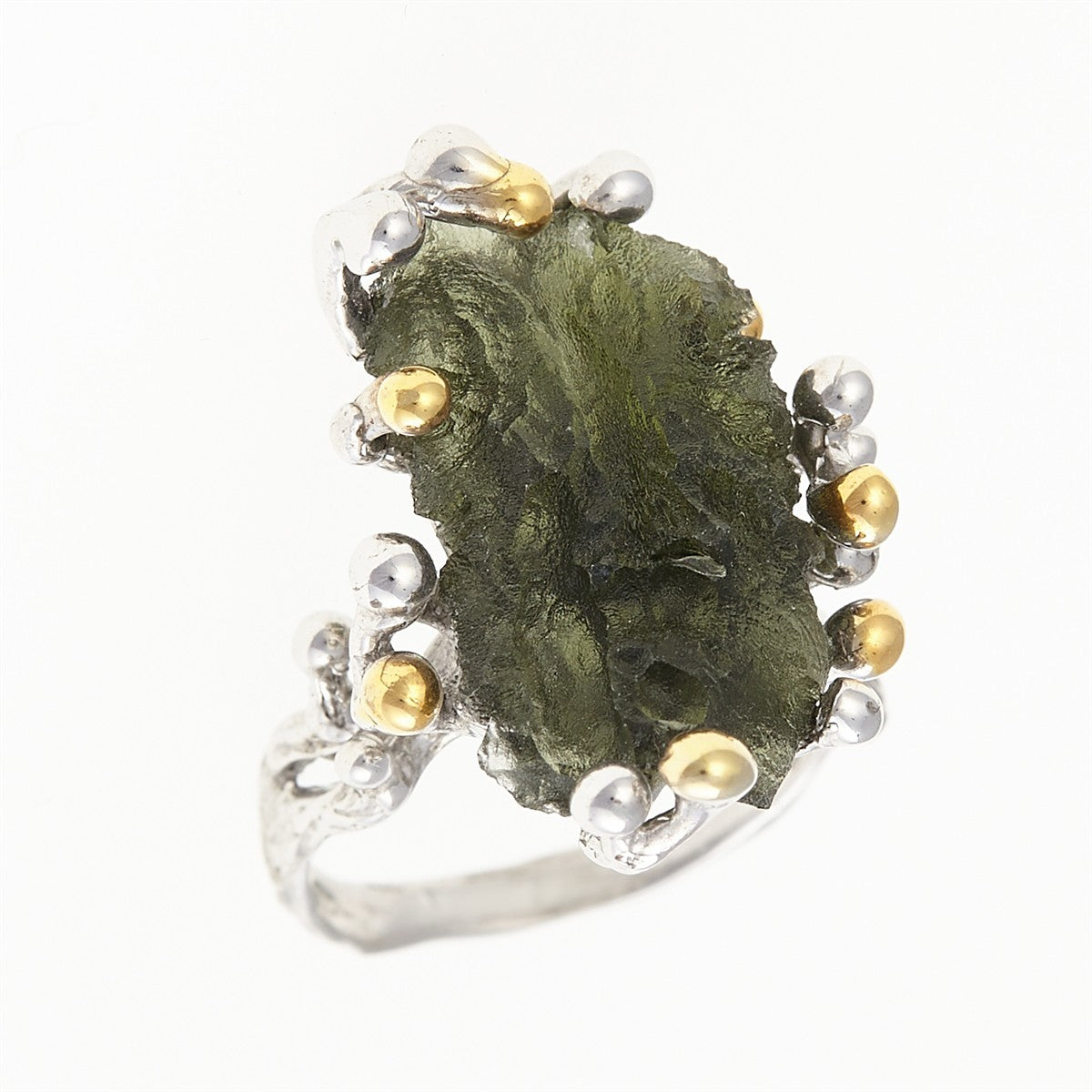 Silver ring with natural moldavite 9203