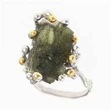 Silver ring with natural moldavite 9203