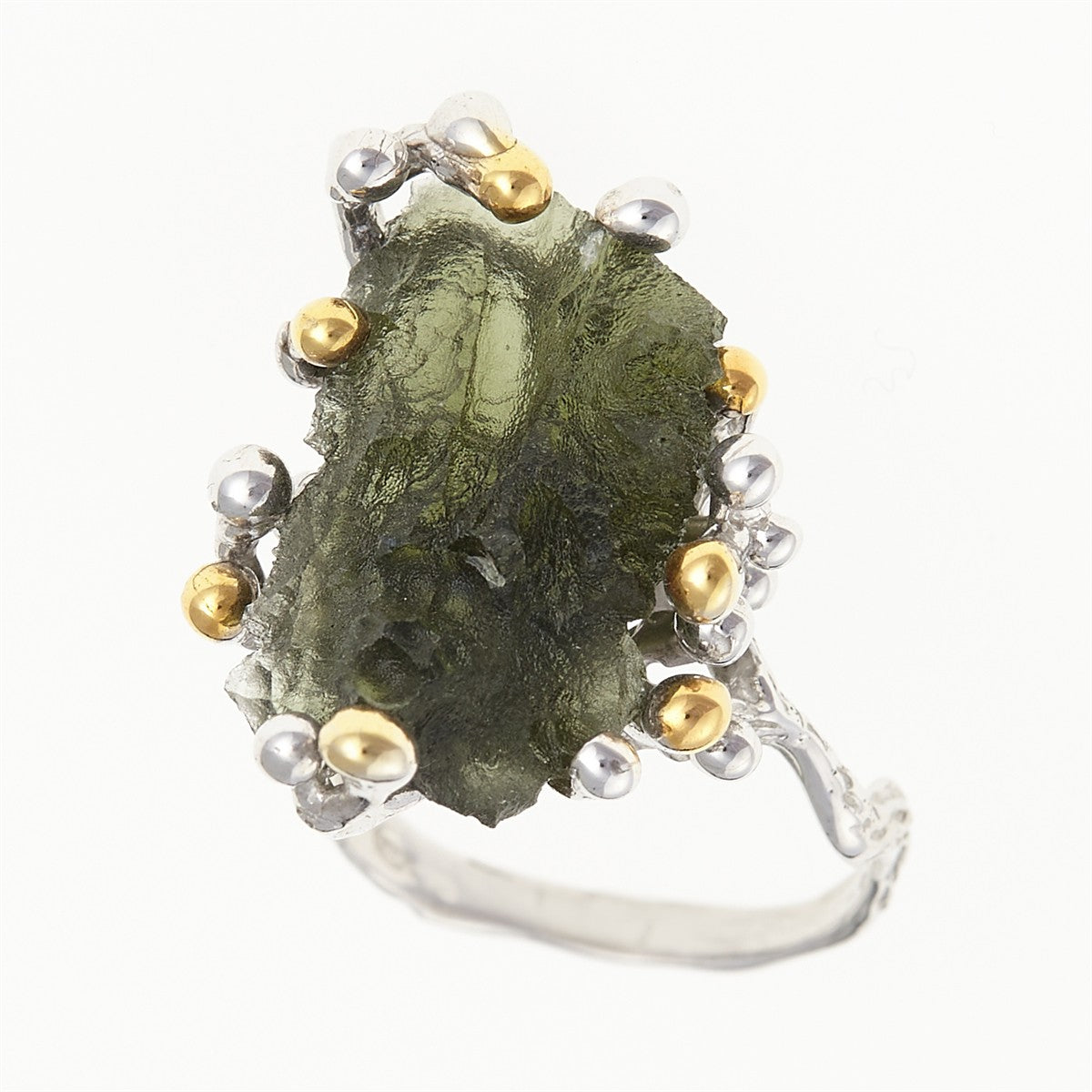 Silver ring with natural moldavite 9203