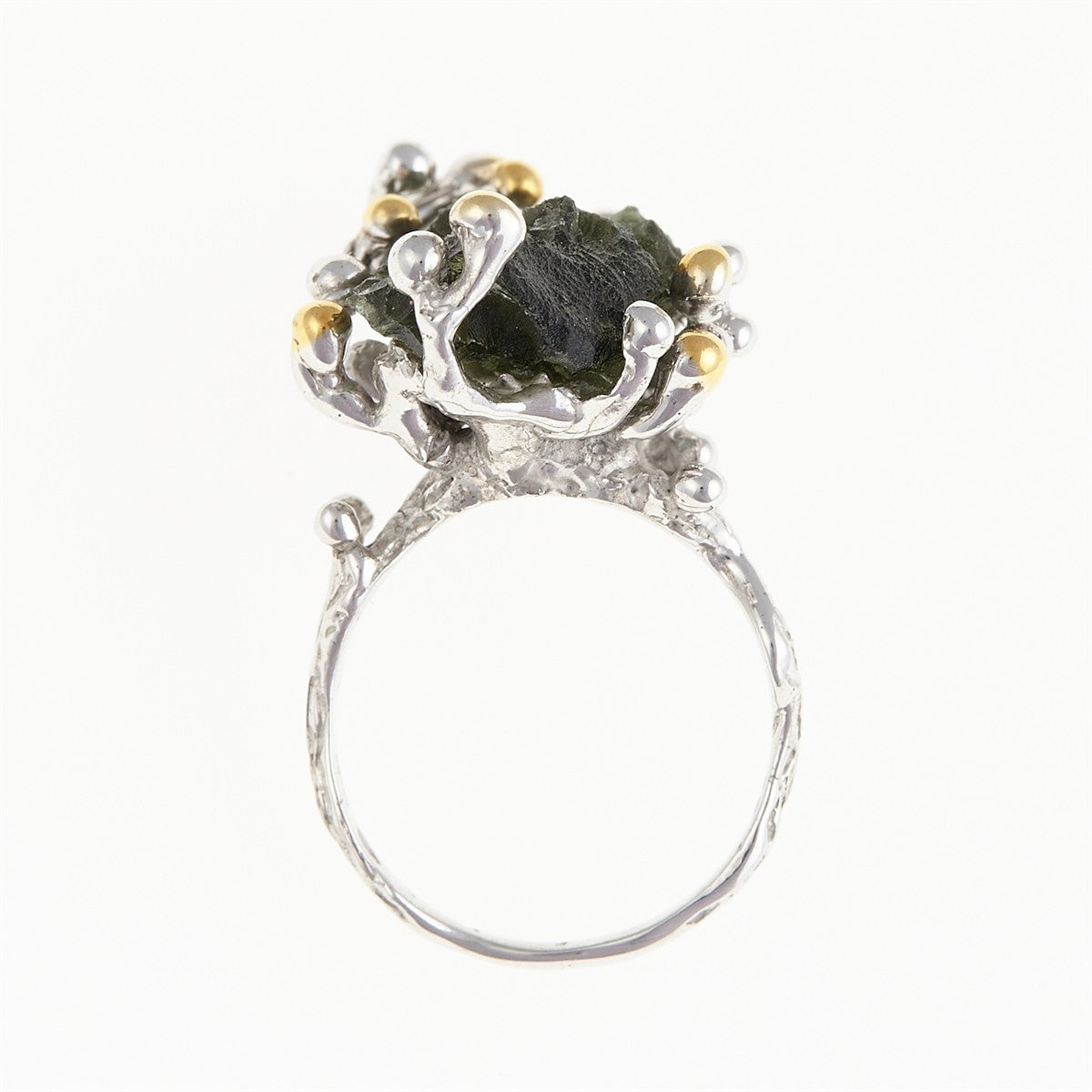 Silver ring with natural moldavite 9203