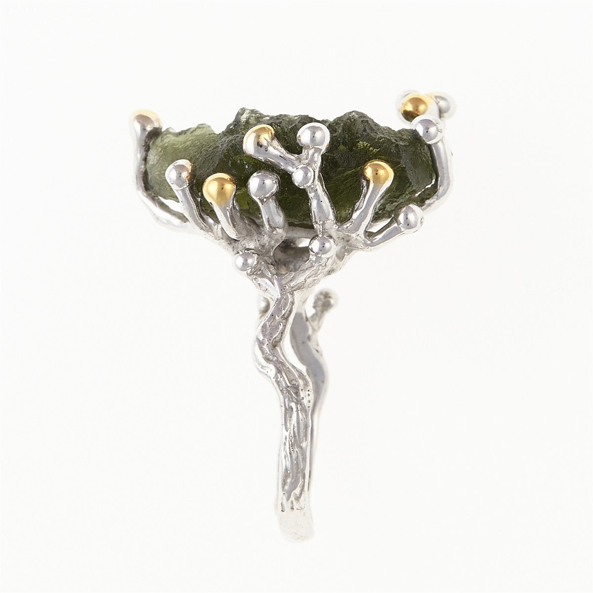 Silver ring with natural moldavite 9203