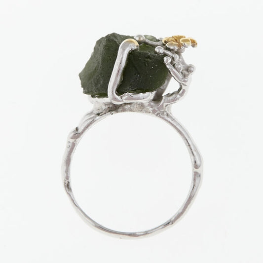 Anello in argento con natural moldavite 9725