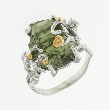 Anello in argento con natural moldavite 9731