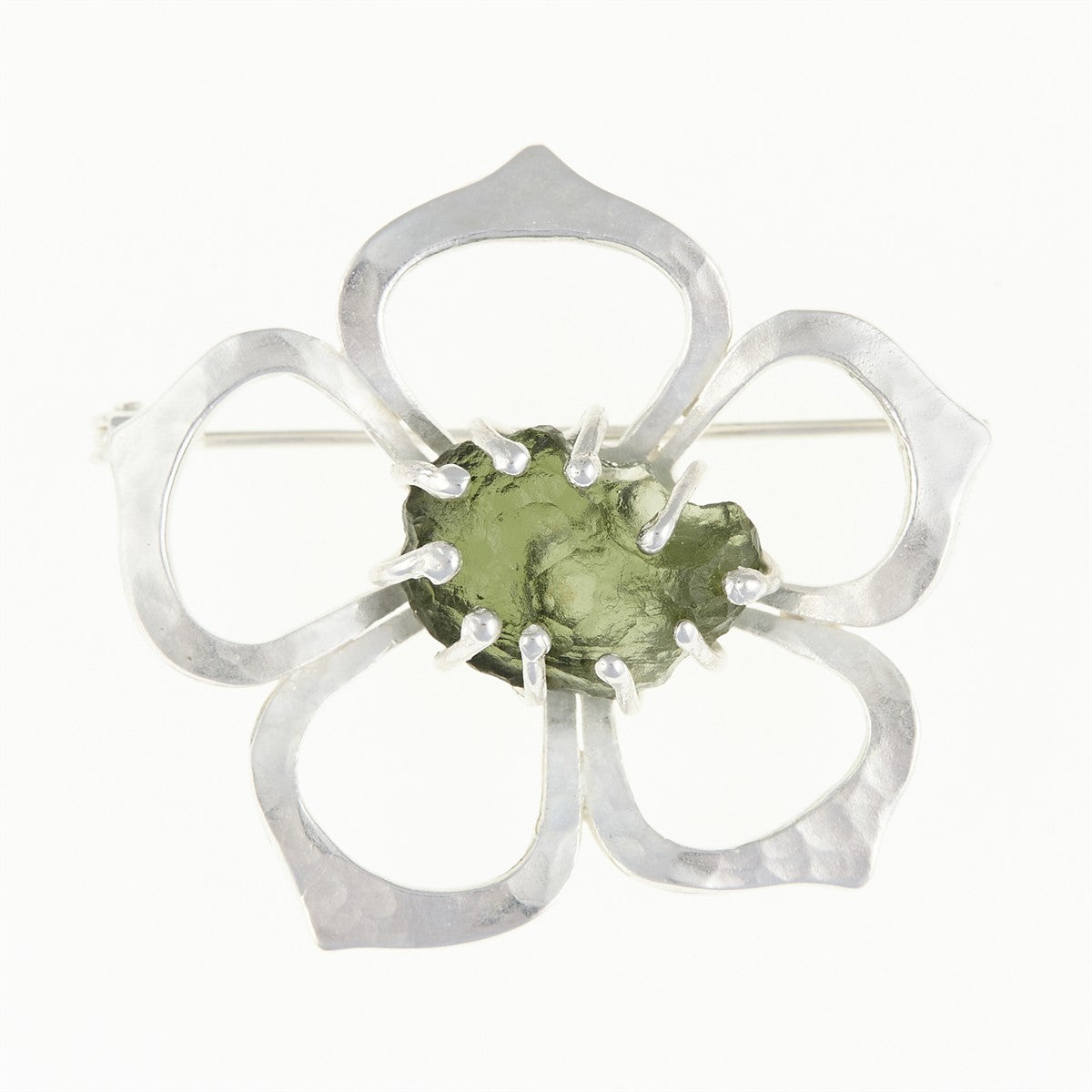 Silver brooch with natural moldavite - rose MKU12251