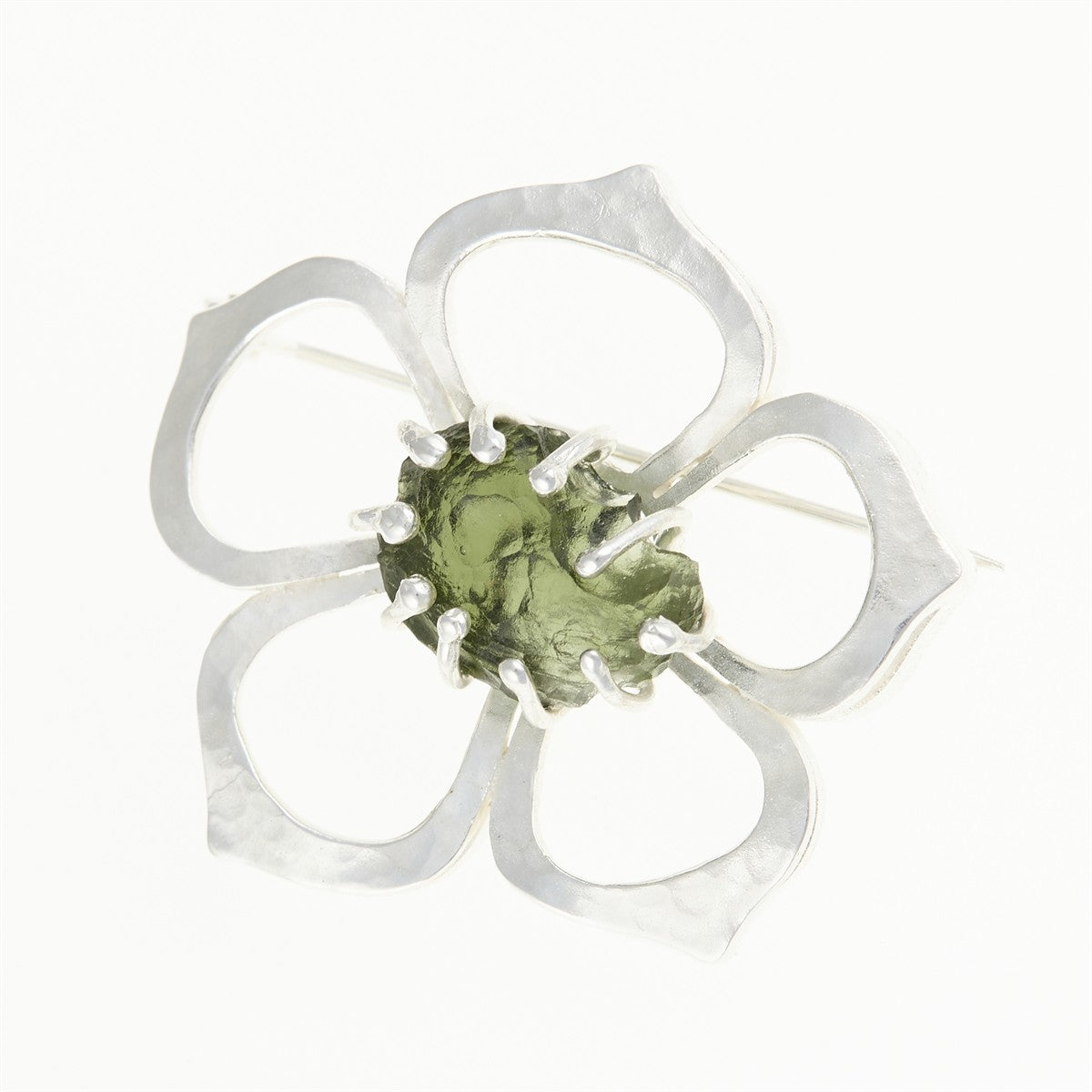 Silver brooch with natural moldavite - rose MKU12251