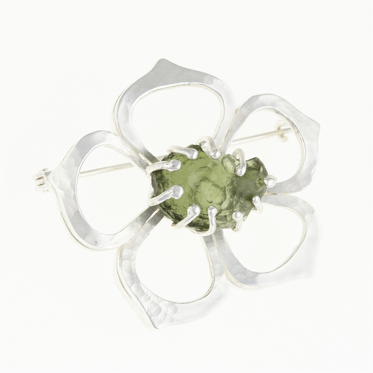 Silver brooch with natural moldavite - rose MKU12251